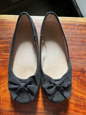 Falls Creek Girls Black Bow Ballet Flats